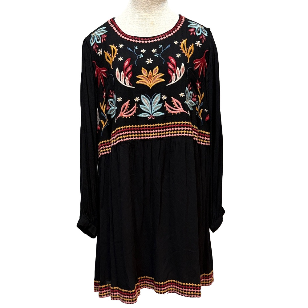 Savanna Jane sz 1X black dress with floral embroidery